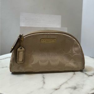Coach / Estée Lauder Gold Sateen Signature Monogram Zip Cosmetic Toiletries Bag